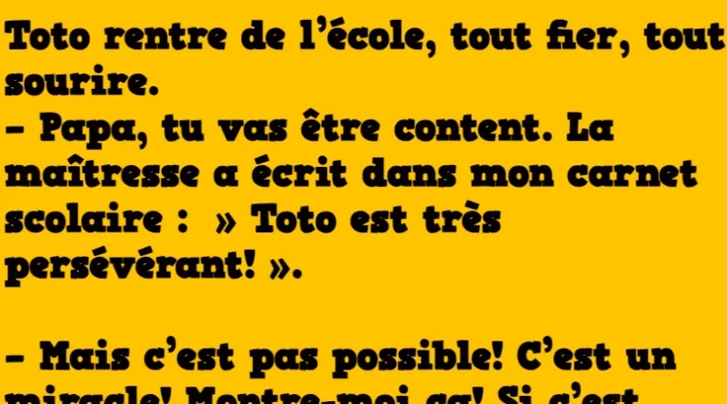 Blague : Toto rentre de l’école, tout fier, tout sourire