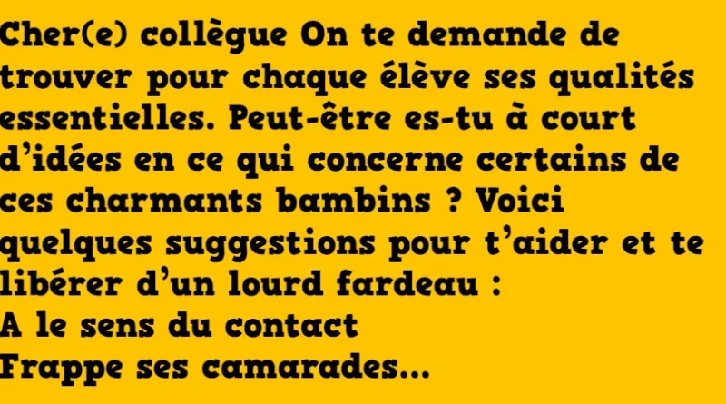 Blague les qualités essentielles des élèves