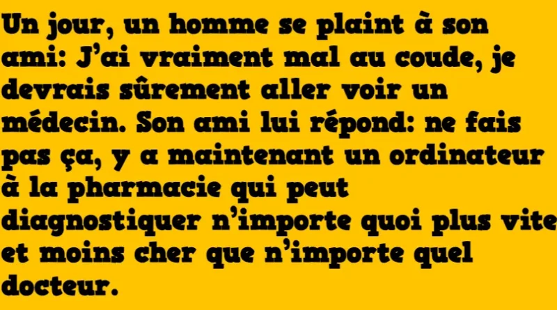 Blague Un Jour, un homme se plaint de son coude à son ami…