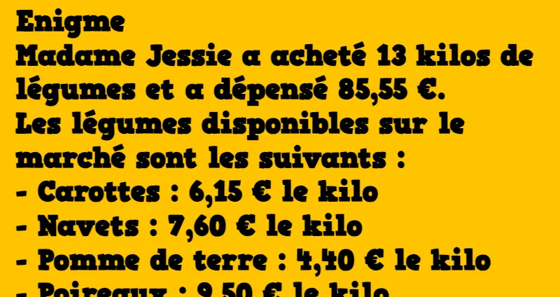 énigme les courses de madame Jessie