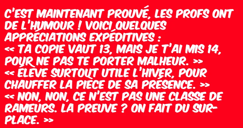 drôle appréciation expéditives des profs