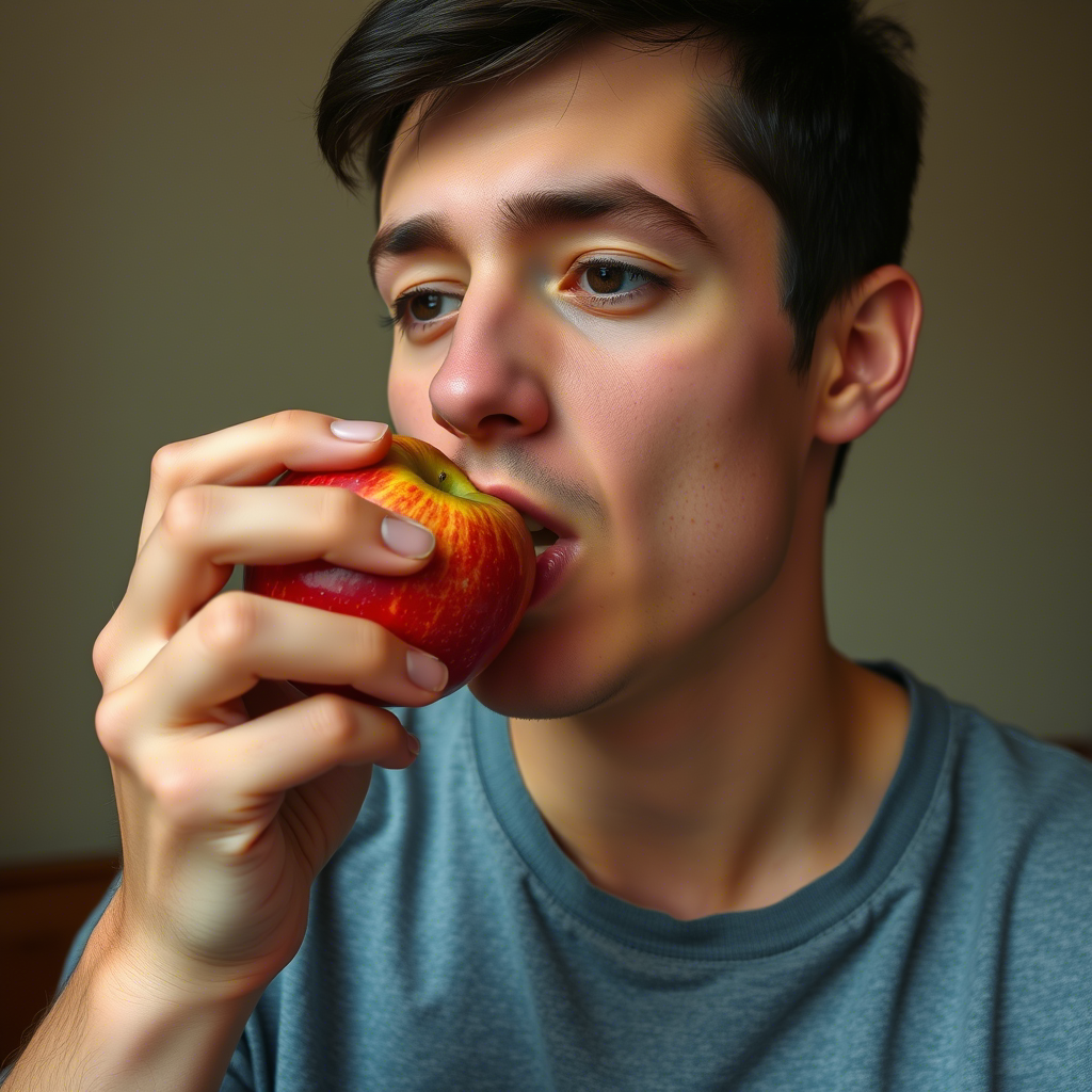 homme mange une pomme 