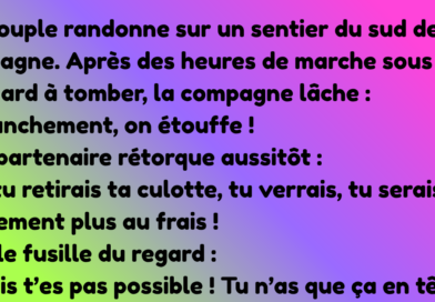 Un jeune Belge vient tout juste d’épouser une magnifique jeune femme. Le lendemain matin, ses amis le croisent par hasard et lui lancent « Alors, cette nuit de noces, ça a donné quoi » « Oh, je