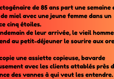 Un jeune Belge vient tout juste d’épouser une magnifique jeune femme. Le lendemain matin, ses amis le croisent par hasard et lui lancent « Alors, cette nuit de noces, ça a donné quoi » « Oh, je (2)