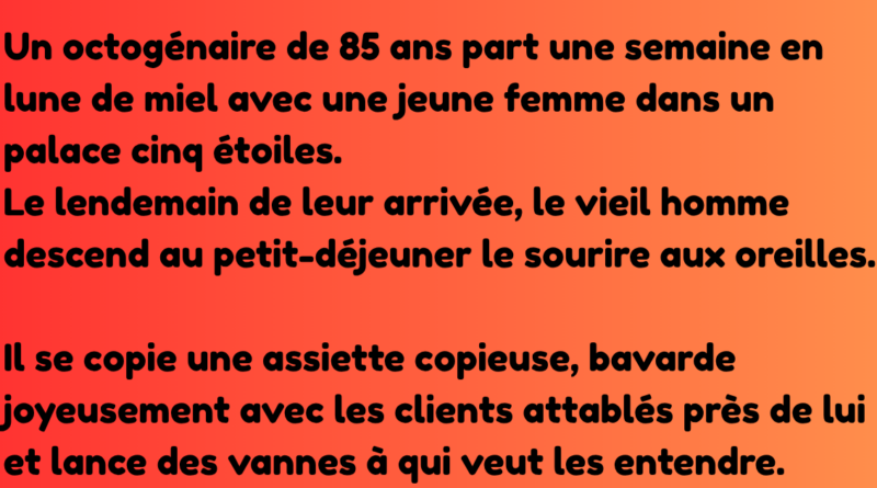 Un jeune Belge vient tout juste d’épouser une magnifique jeune femme. Le lendemain matin, ses amis le croisent par hasard et lui lancent « Alors, cette nuit de noces, ça a donné quoi » « Oh, je (2)