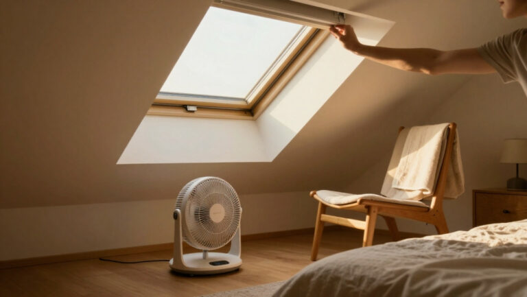 Solutions pour refroidir des combles aménagés en été : ouverture de fenêtre de toit, ventilateur et astuces naturelles sans travaux d'isolation