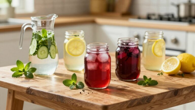 Recettes de boissons naturelles pour rester hydraté en été : eau détox concombre-menthe, infusion froide, eau d'orge et tisanes rafraîchissantes