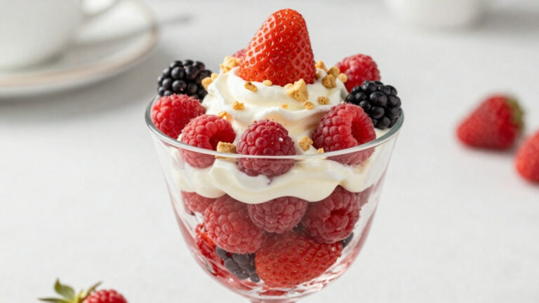 Verrine de dessert aux fruits rouges frais et crème onctueuse