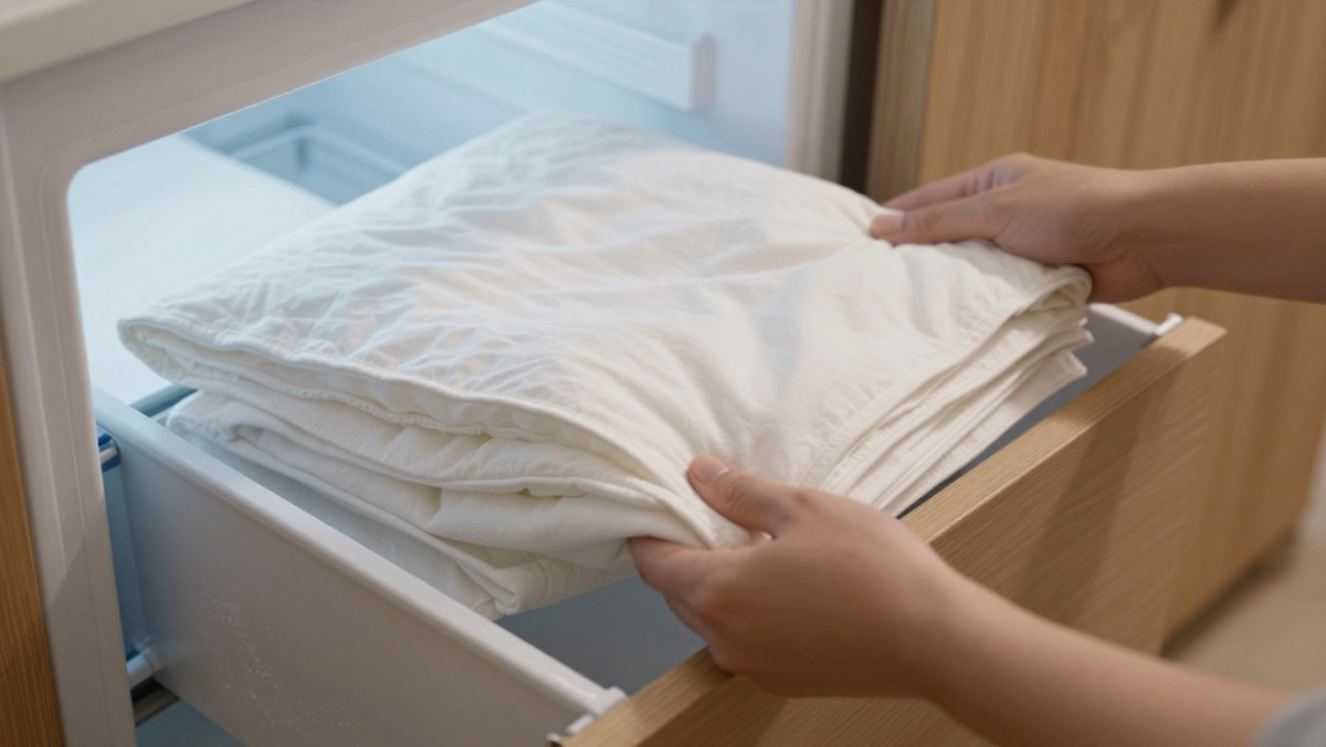 Astuce de grand-mère : placer une taie d'oreiller en coton au congélateur quelques minutes avant de dormir pour un effet frais immédiat