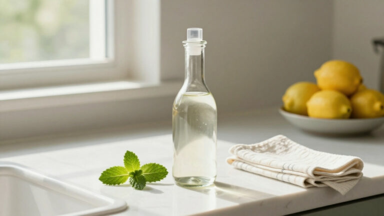Astuce de grand-mère pour l'été : vaporisateur de vinaigre blanc et eau avec de la menthe fraîche pour rafraîchir l'air et nettoyer les surfaces