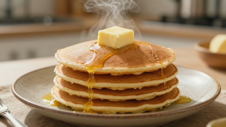 Pile de crêpes dorées et moelleuses faite maison