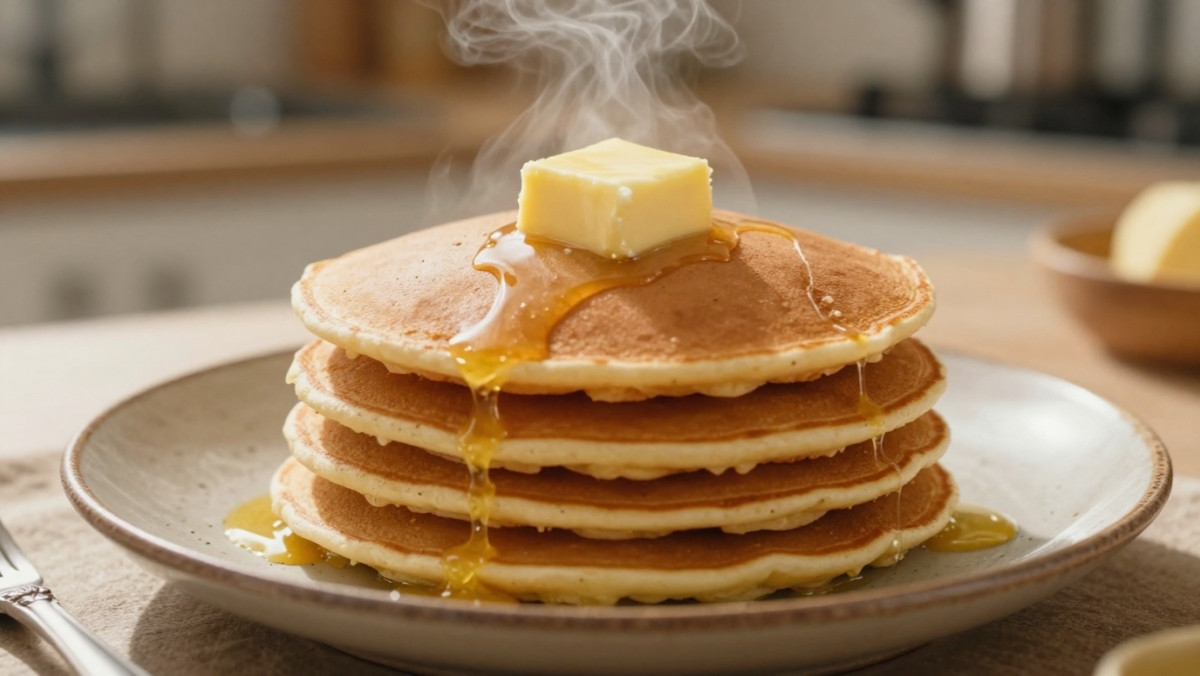 Pile de crêpes dorées et moelleuses faite maison