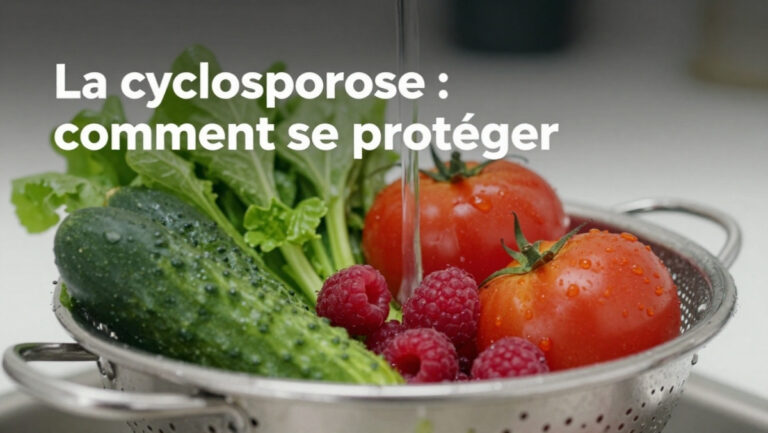 Légumes frais en cours de lavage pour prévenir la cyclosporose et les risques alimentaires