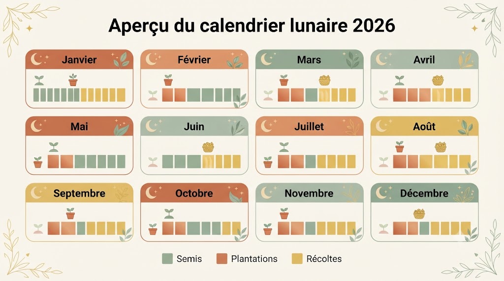 Aperçu du calendrier lunaire 2027 pour le jardinage : périodes de semis, plantations et récoltes mois par mois