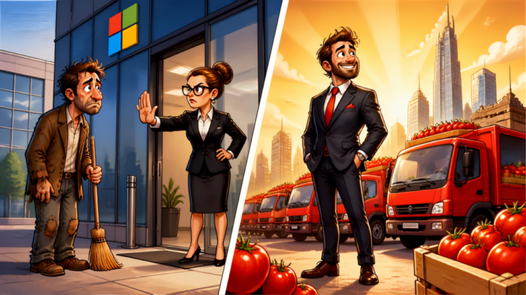 Blague entrepreneur : homme rejeté chez Microsoft puis devenu millionnaire avec une flotte de camions de tomates