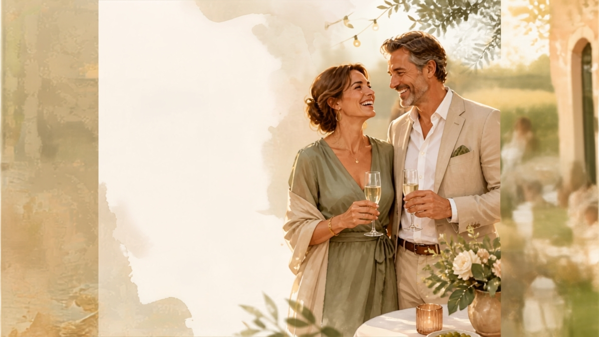 Léo et Camille rient lors d'un cocktail au jardin, illustration chaleureuse de l'humour bienveillant dans le couple pour la saison 2 des chroniques.