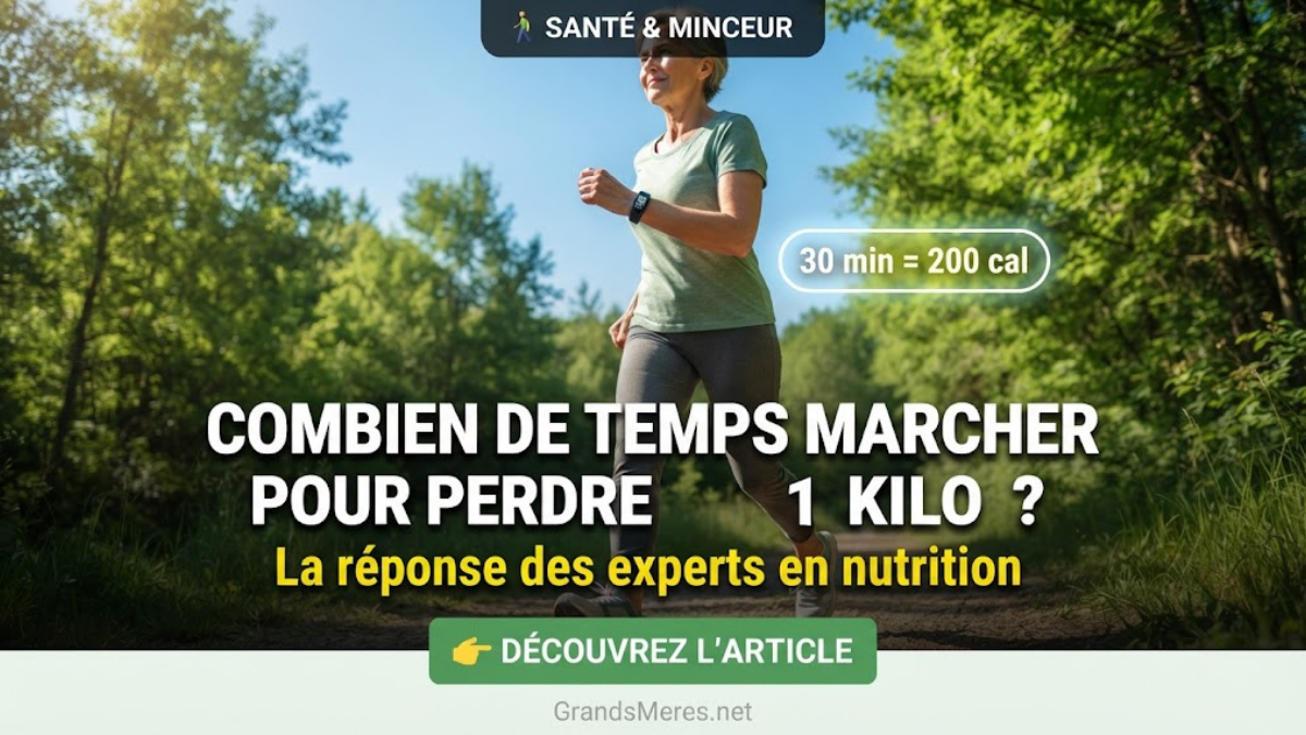 Personne marchant sur un sentier en pleine nature, compteur de pas au poignet, badge 30 min = 200 cal, illustration de l'article sur la marche et la perte de poids