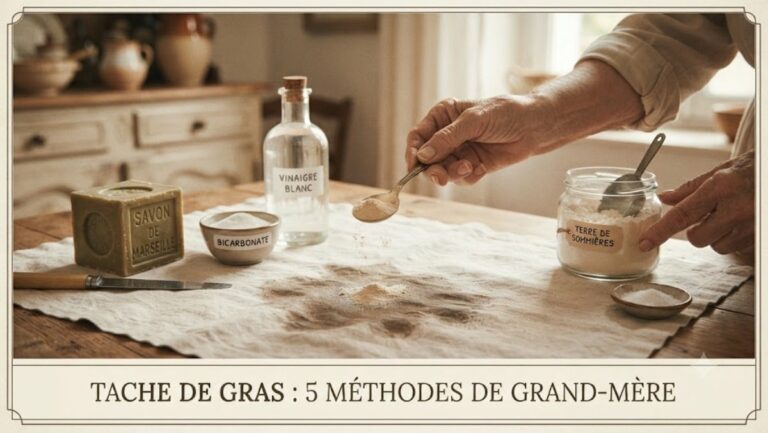 Main de grand-mère saupoudrant de la Terre de Sommières sur une tache de gras - 5 méthodes de grand-mère
