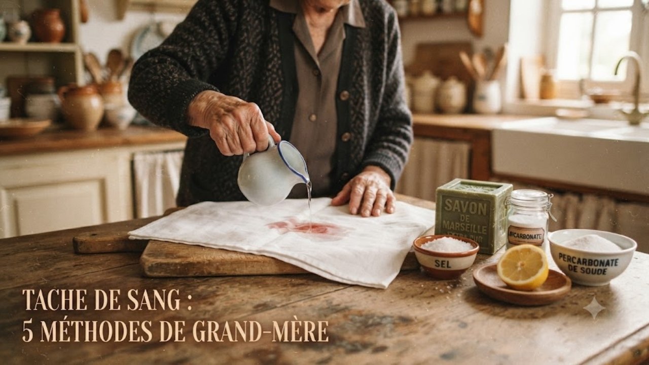 Main de grand-mère versant de l'eau froide sur une tache de sang - 5 méthodes de grand-mère